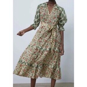 Zara The Dominica Patchwork Floral Dress Women Size S Tiered Midi Ruffle Boho